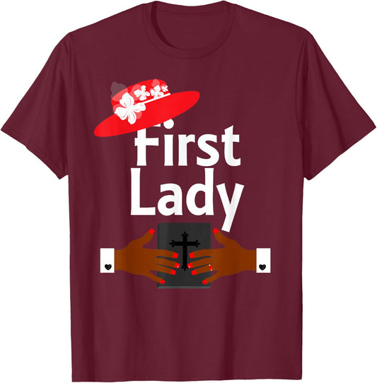 First Lady Pastor's Wife Christian Religious Red Hats T-Shirt - T-Shirt | Maroon