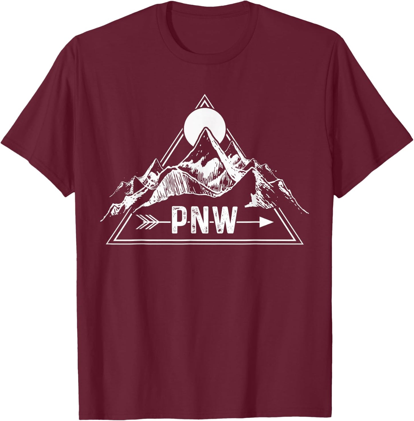 PNW - Pacific Northwest Outdoor Apparel Co. Black Adults , Small, Short Sleeve, , Modern Mountain Letter Print Embroidery T-Shirt - T-Shirt | Maroon
