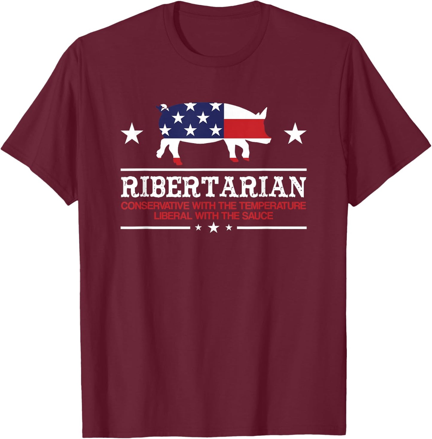 Ribertarian Ribs Pig Patriot Grilling Smoker Grill Funny BBQ T-Shirt - T-Shirt | Maroon