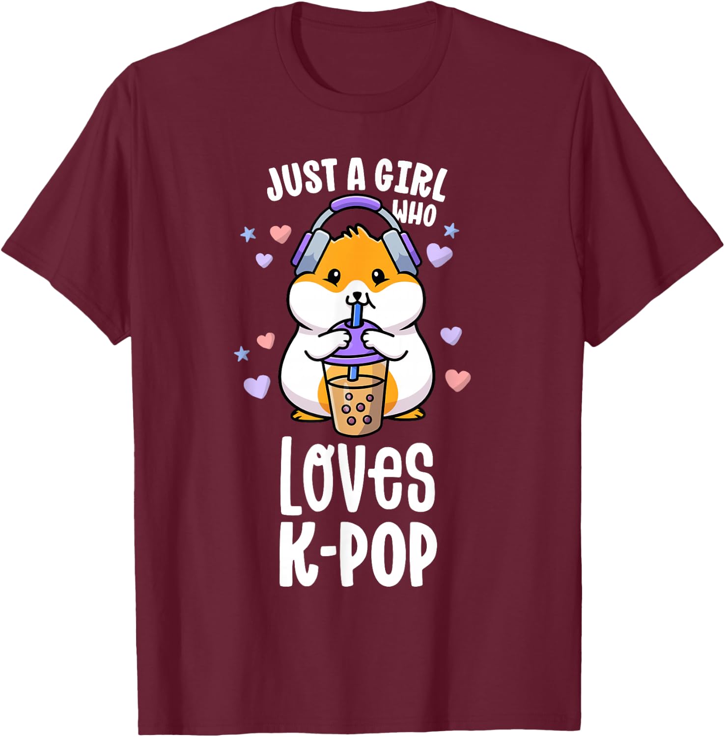 K Pop Gifts For Teens Girl Kawaii KPop Hamster Bubble Tea T-Shirt - T-Shirt | Maroon