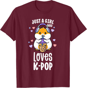 K Pop Gifts For Teens Girl Kawaii KPop Hamster Bubble Tea T-Shirt - T-Shirt | Maroon