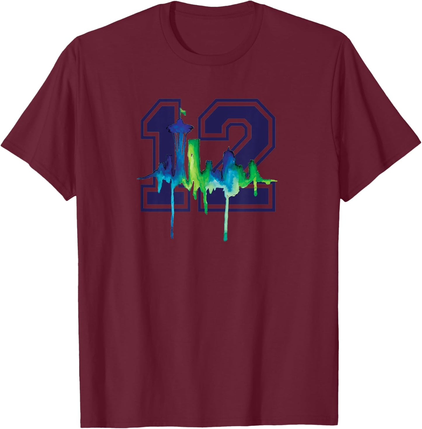 Seattle Football Fan - city skyline 12 watercolor T-Shirt - T-Shirt | Maroon