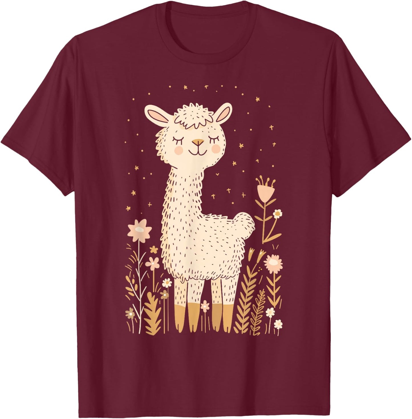 Llama Alpaca Lama Cute Flowers Adorable Baby Farm Animal T-Shirt - T-Shirt | Maroon