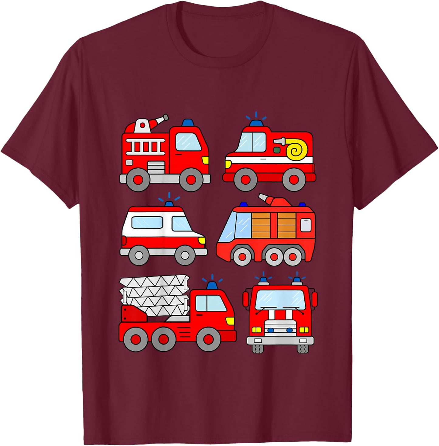 Fire Truck Boys Toddlers Emergency Vehicle T-Shirt - T-Shirt | Maroon