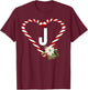 Letter J Christmas Candy Cane Holiday Novelty Christmas T-Shirt - T-Shirt | Maroon