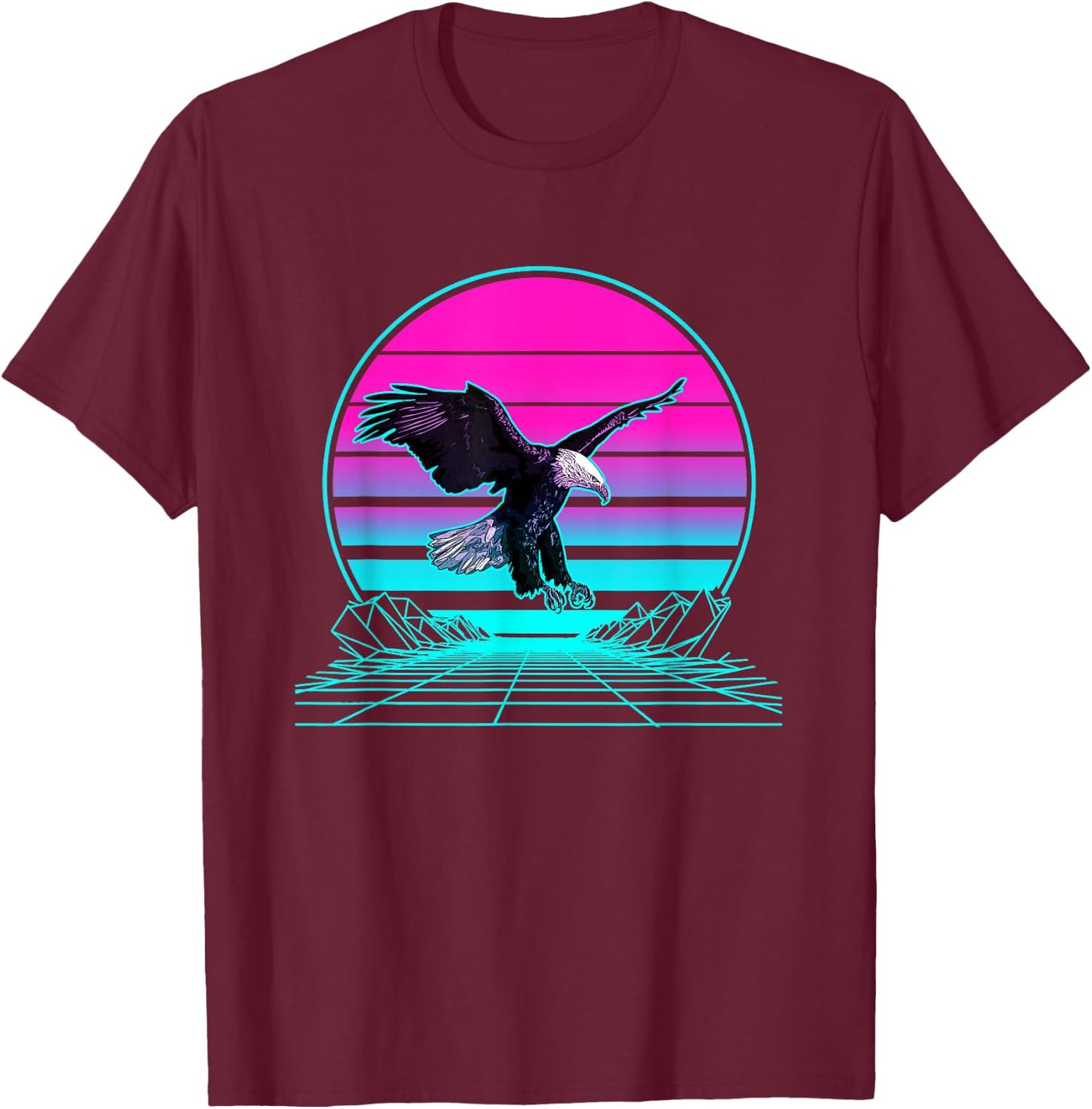 Vintage Retro Sunset Bald Eagle T-Shirt - T-Shirt | Maroon
