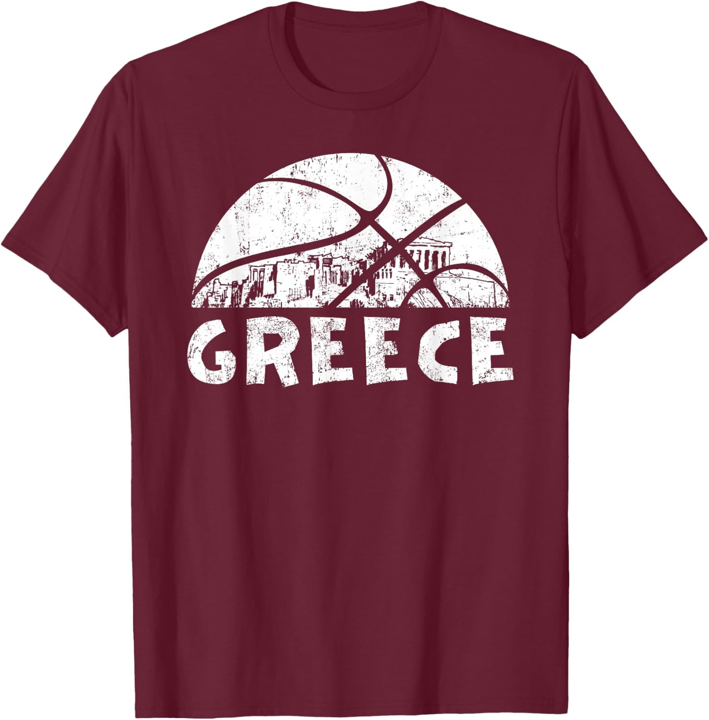 Greece Basketball Vintage Distressed T-Shirt - T-Shirt | Maroon