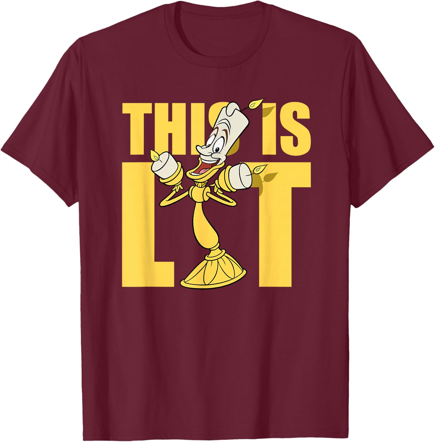 Disney Beauty and The Beast Lumiere This is Lit Small T-Shirt - T-Shirt | Maroon