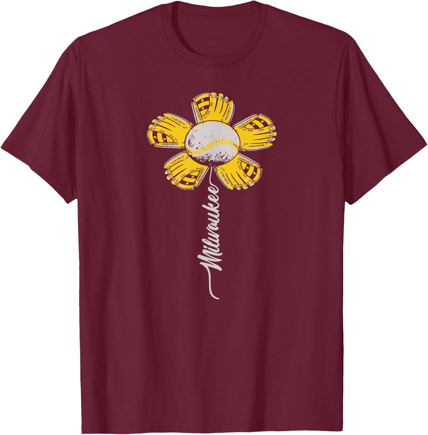 Milwaukee Baseball Flower, Baseball Enthusiasts 2024 T-Shirt - T-Shirt | Maroon