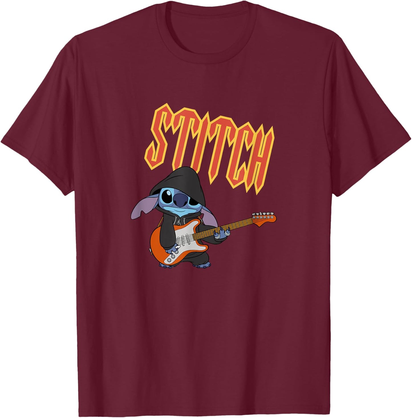 Disney Lilo & Stitch Playing The Guitar Sassy Stitch Poster T-Shirt - T-Shirt | Maroon