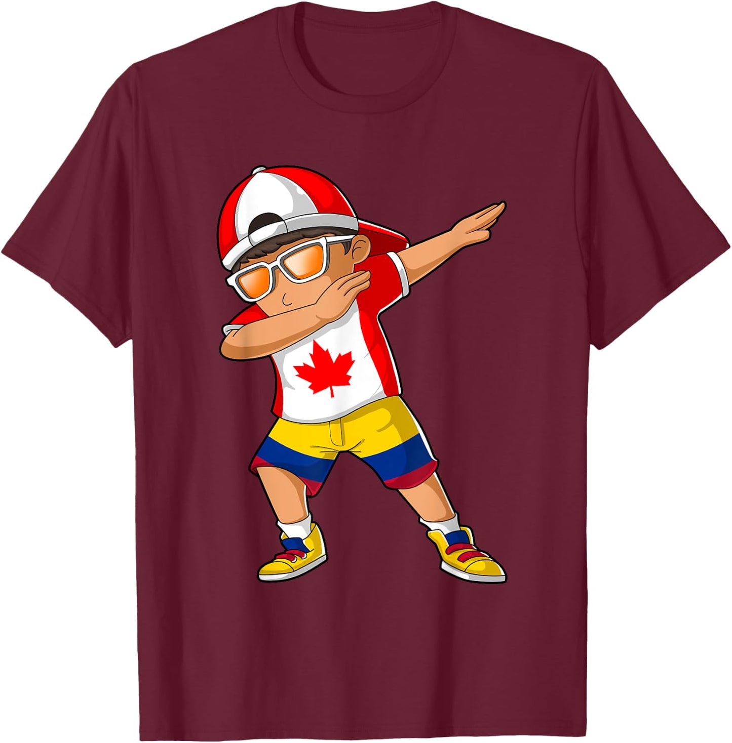 Half Canadian Half Colombian Boy Canada Colombia Flag T-Shirt - T-Shirt | Maroon