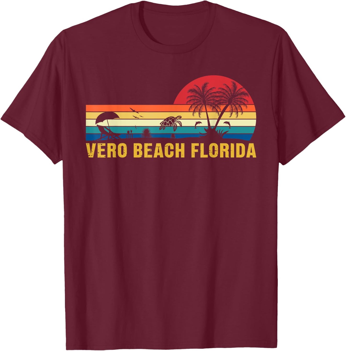 Family Vacation Vintage Vero Beach Florida Sea Turtle T-Shirt - T-Shirt | Maroon