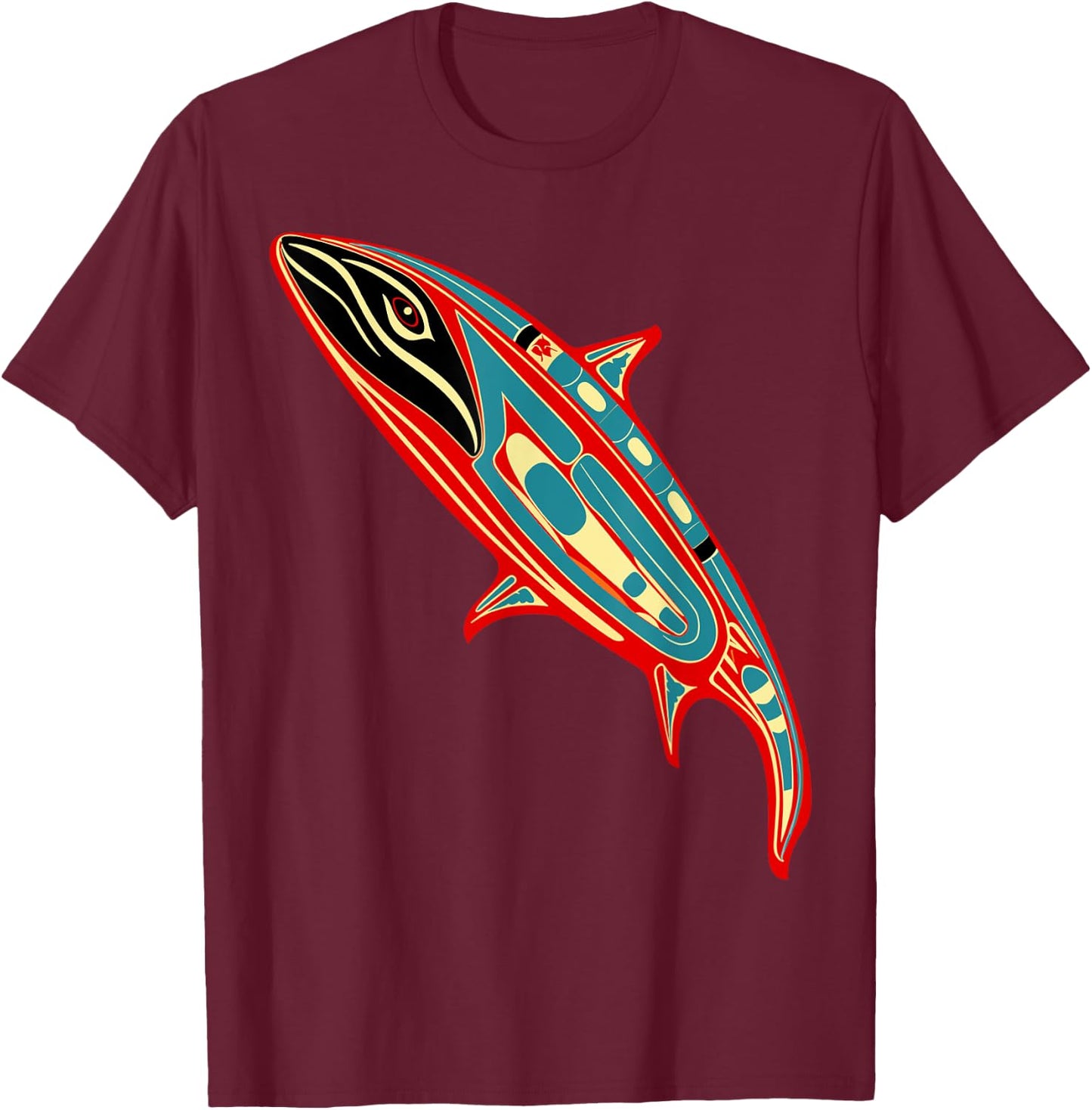 Orca in Salish Coast Weaving Design Style T-Shirt - T-Shirt | Maroon