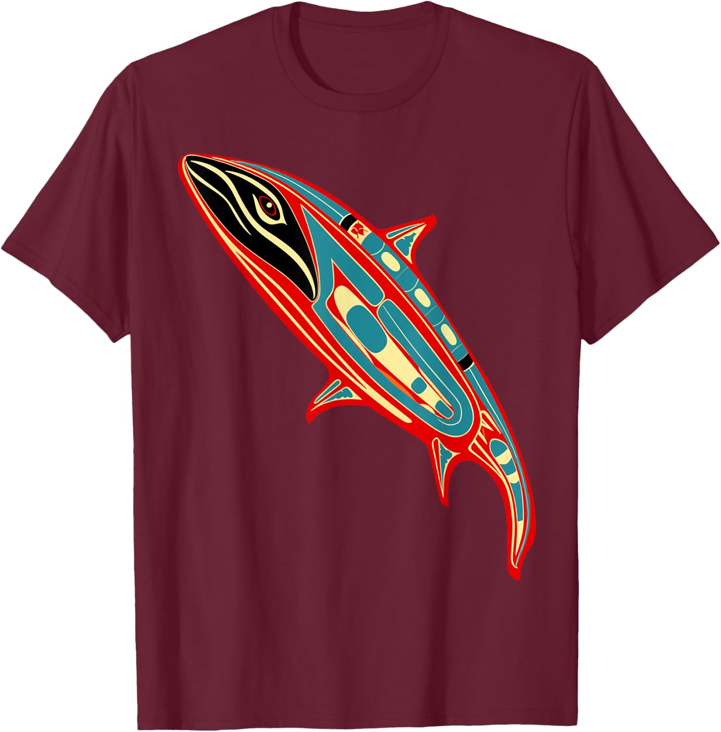 Orca in Salish Coast Weaving Design Style T-Shirt - T-Shirt | Maroon