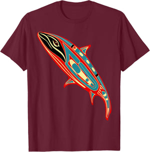 Orca in Salish Coast Weaving Design Style T-Shirt - T-Shirt | Maroon