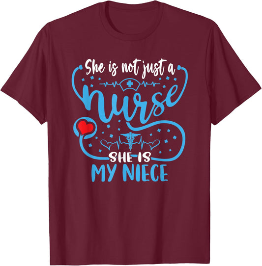 My Niece Is A Nurse Proud Nurse's Aunt Uncle RN LPN Family T-Shirt - T-Shirt | Maroon