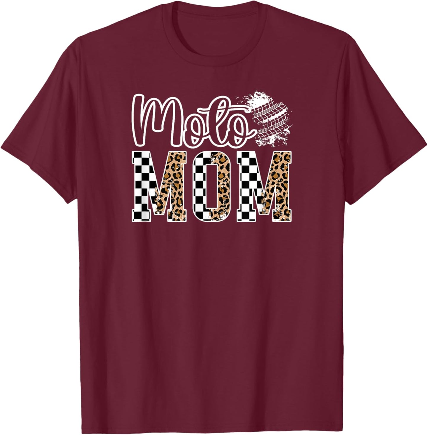 Moto Mom Leopard Motocross Mom Of A Motocross Rider Mama T-Shirt - T-Shirt | Maroon
