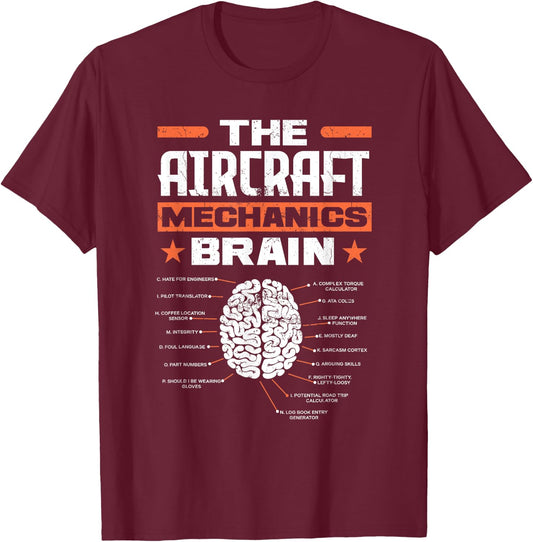 Aircraft Mechanics Brain Aviation Funny Aircraft Mechanic T-Shirt - T-Shirt | Maroon