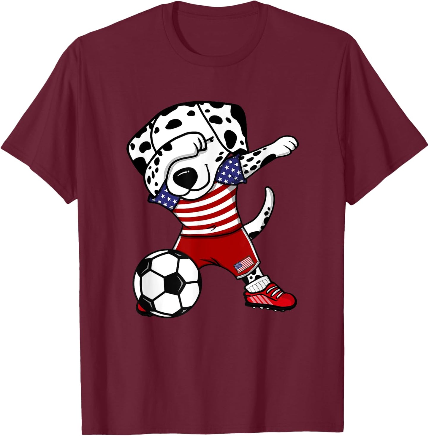 Dabbing Dalmatian America Soccer Fan Jersey US Flag Football T-Shirt - T-Shirt | Maroon
