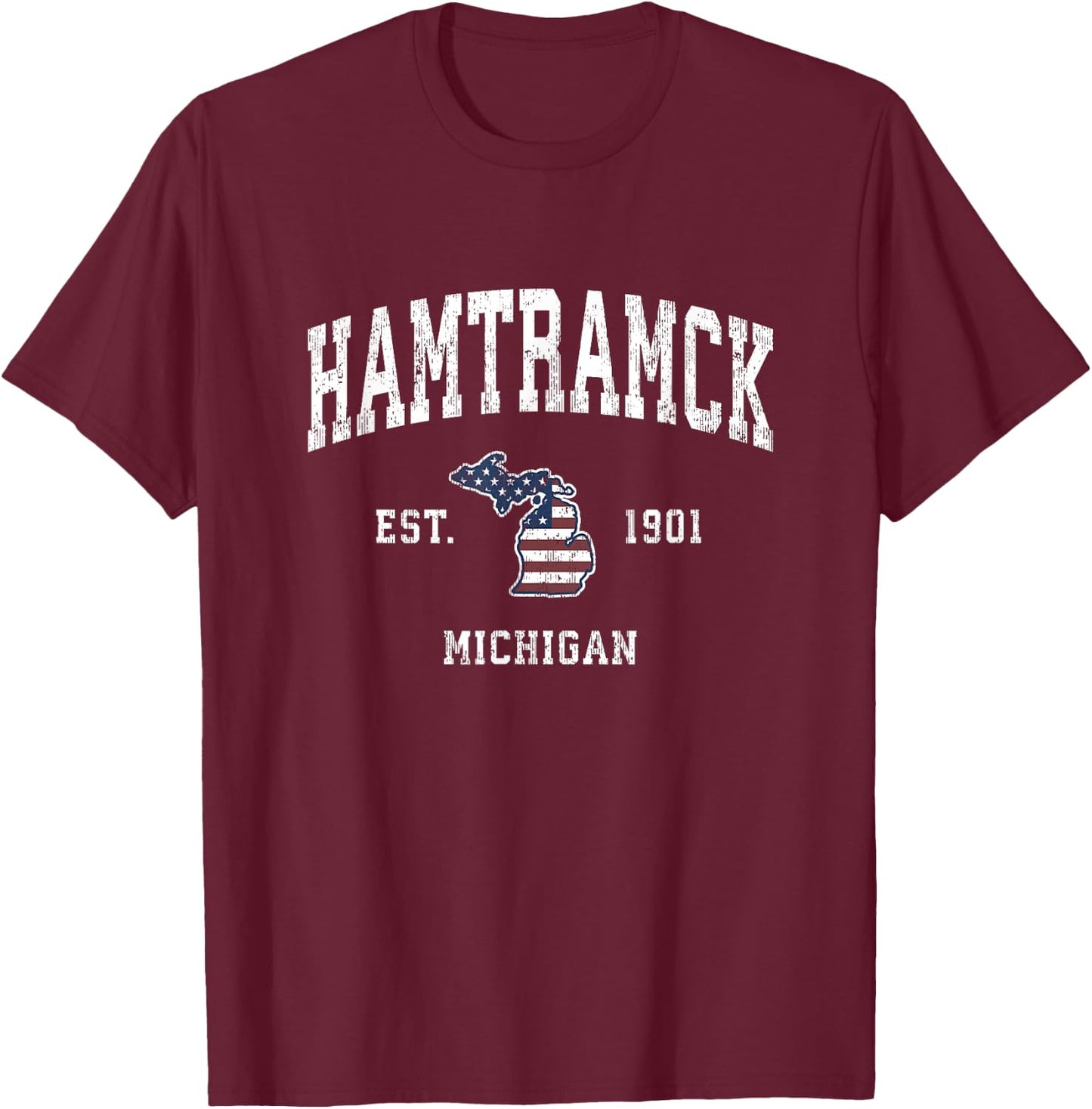 Hamtramck Michigan MI Vintage American Flag Sports Design T-Shirt - T-Shirt | Maroon