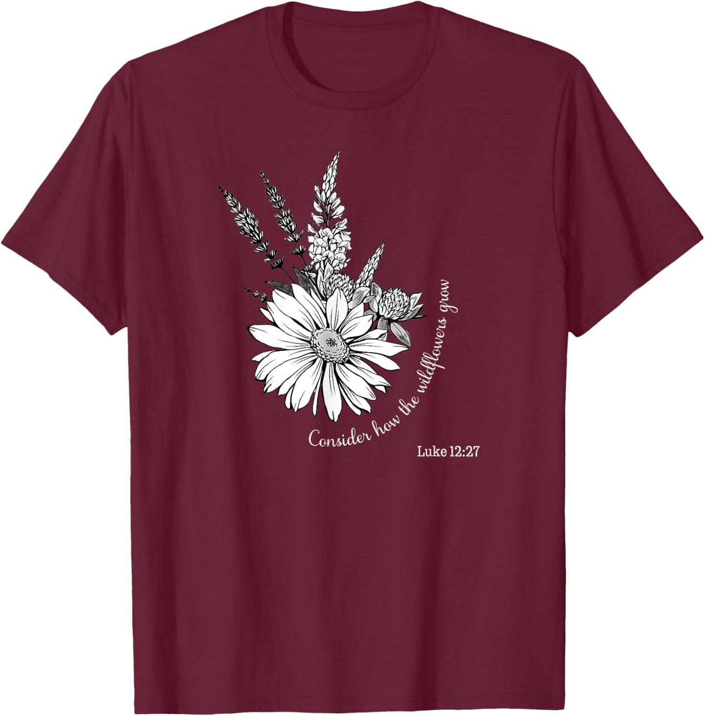 Women's Christian Botanical Flower Scripture T-Shirt - T-Shirt | Maroon