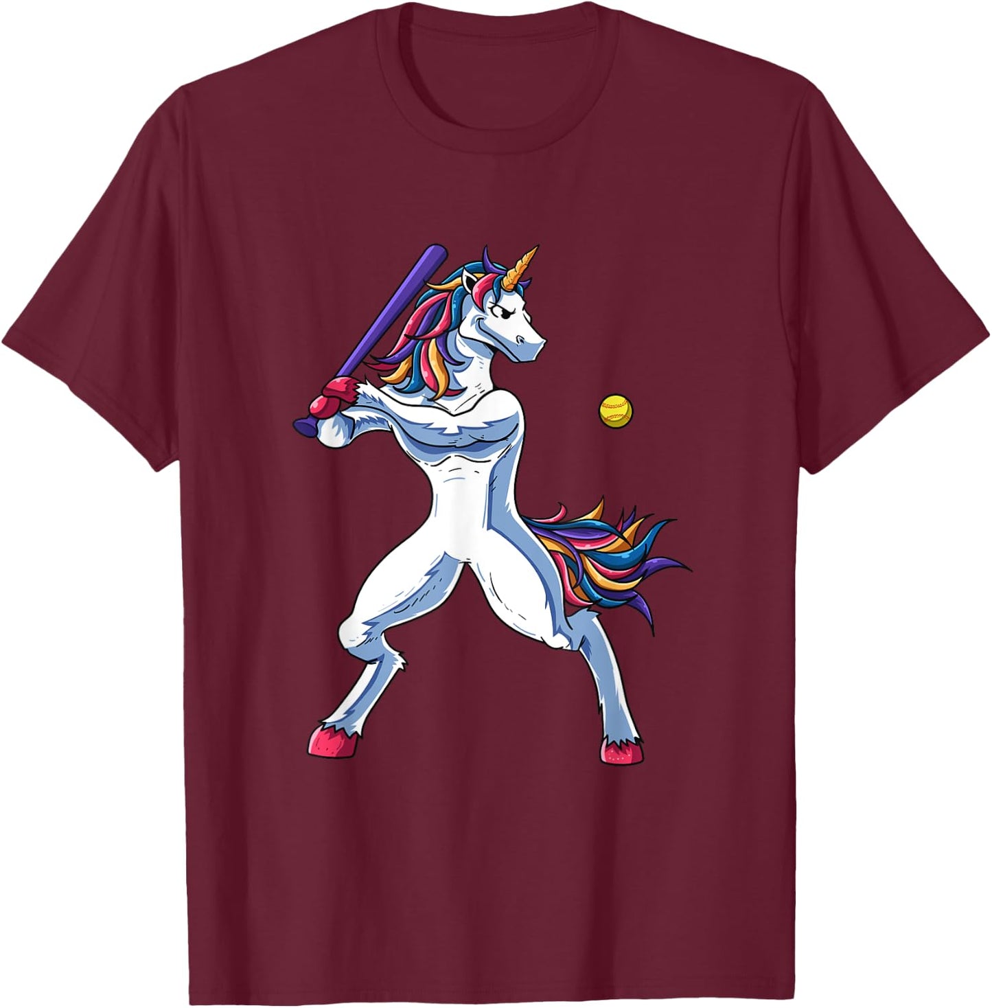 Funny Unicorn Softball Player Baseball Batter Hitter Gifts T-Shirt - T-Shirt | Maroon