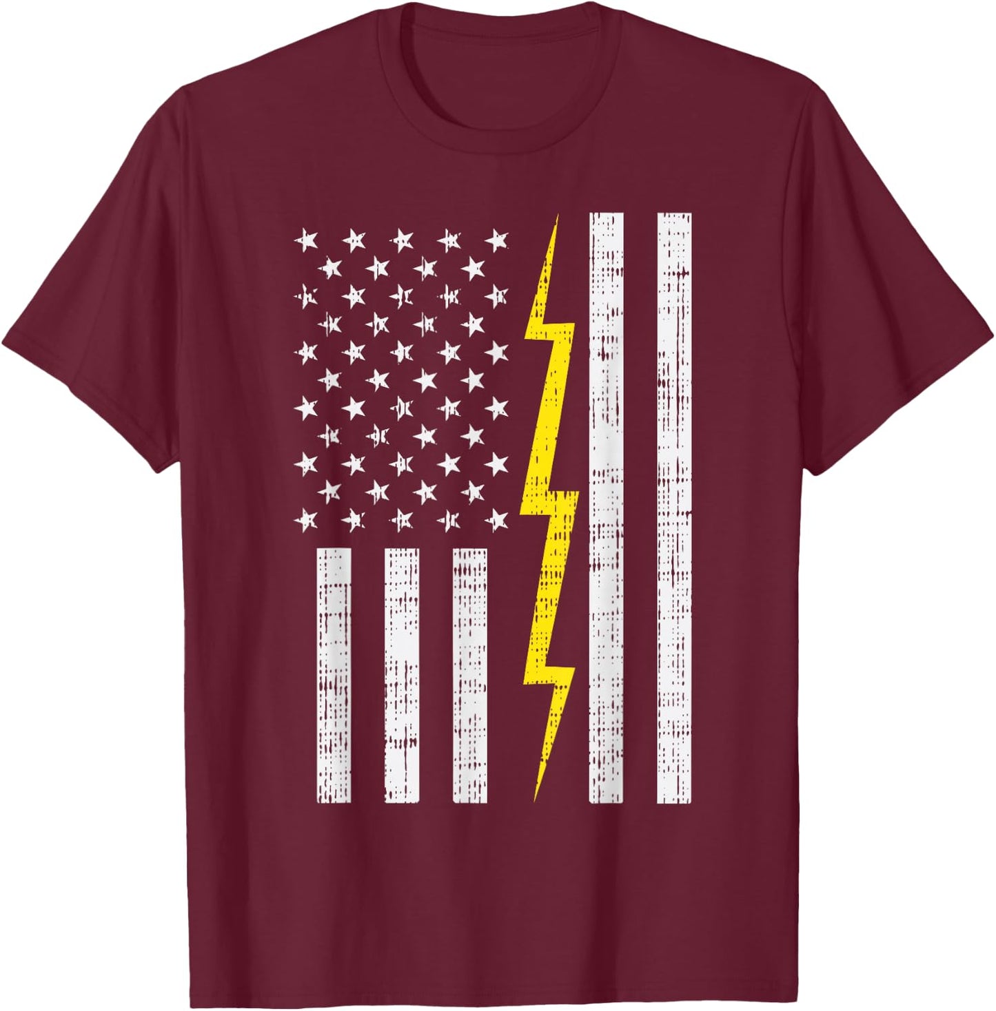 US Flag Lightning Bolt Vintage Patriotic Electrician Gift T-Shirt - T-Shirt | Maroon