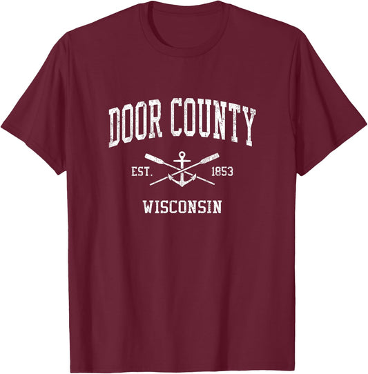 Door County WI Vintage Crossed Oars & Boat Anchor Sports T-Shirt - T-Shirt | Maroon