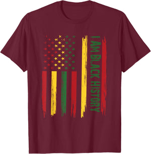 I AM Black History Month African American Flag USA T-Shirt - T-Shirt | Maroon