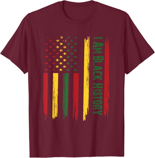 I AM Black History Month African American Flag USA T-Shirt - T-Shirt | Maroon