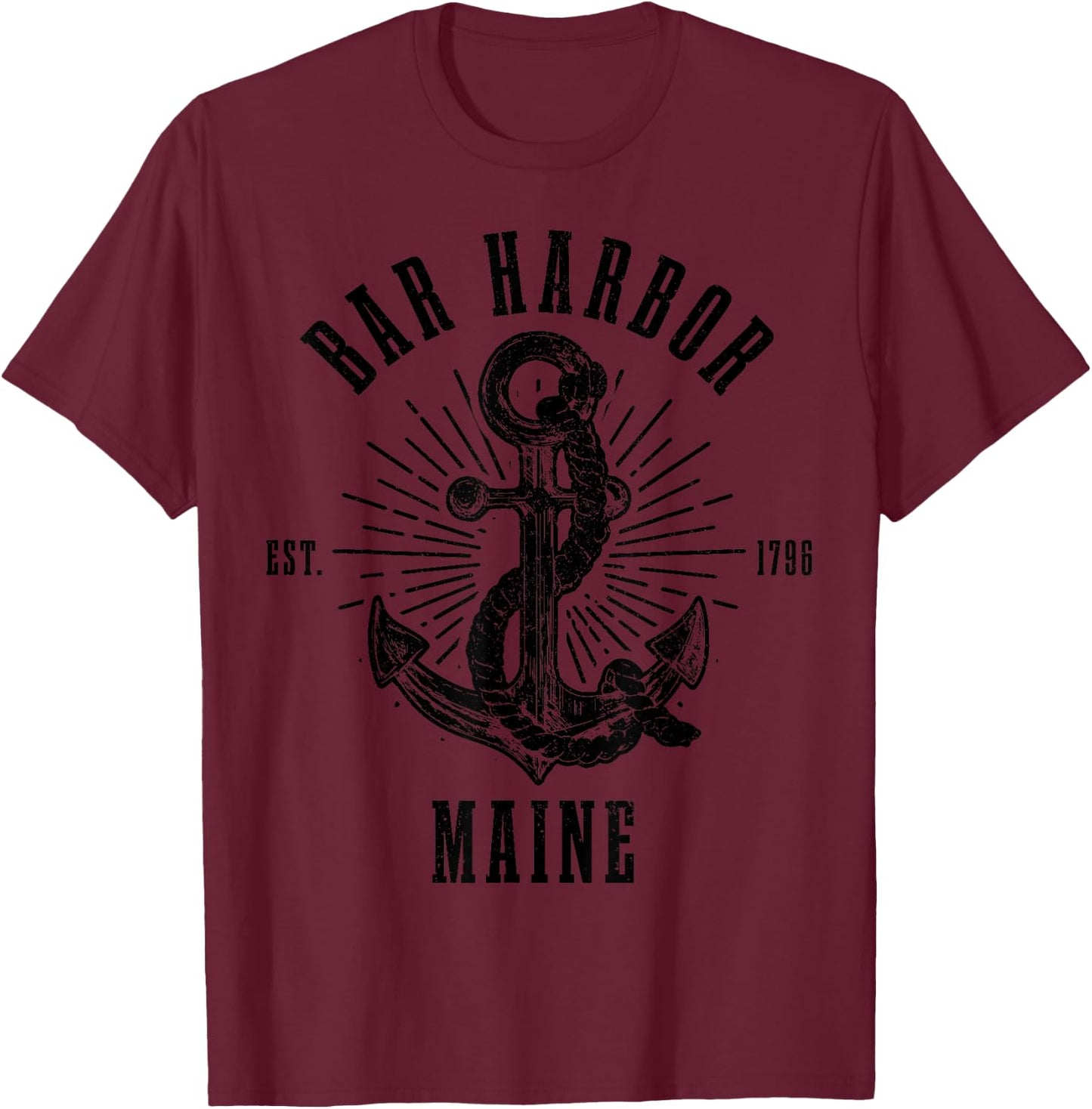 Bar Harbor Maine Anchor Vintage USA America Souvenir T-Shirt - T-Shirt | Maroon