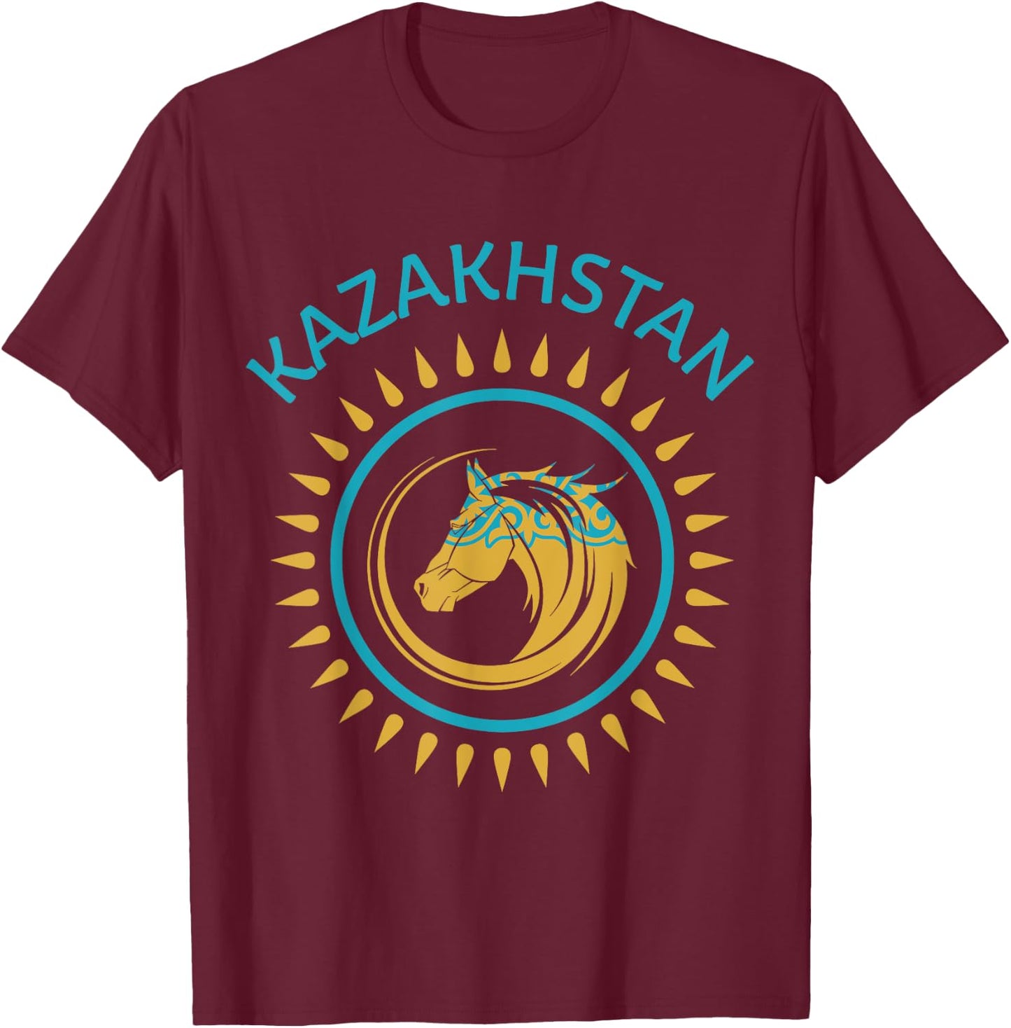 Republic of Kazakhstan Kazakhstan Kazakhian Flag Horse T-Shirt - T-Shirt | Maroon