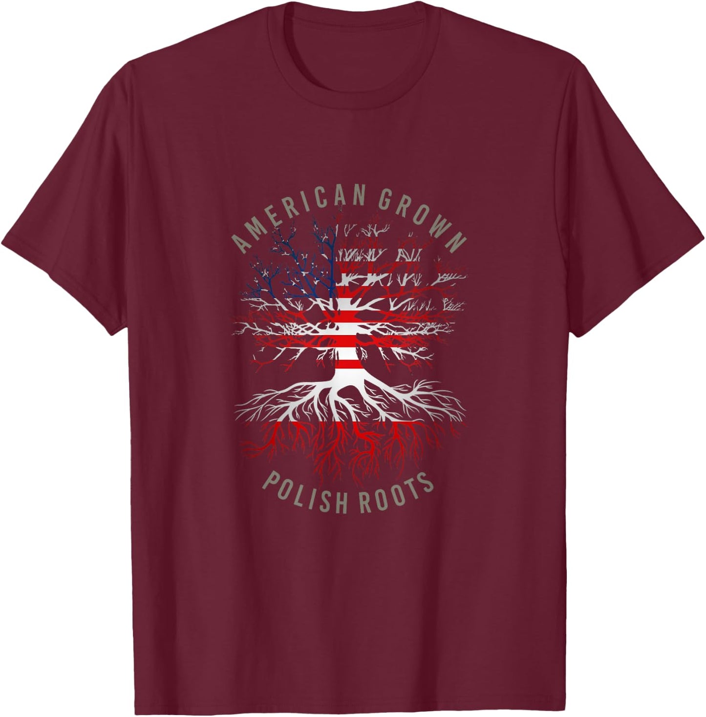 American Grown Polish Roots USA Poland Flag Heritage Tree T-Shirt - T-Shirt | Maroon