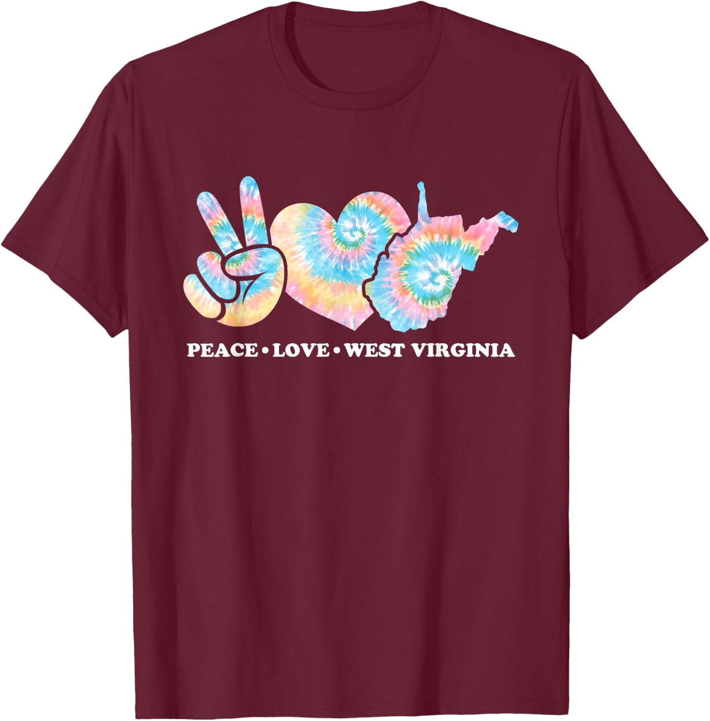 Peace Love West Virginia T-Shirt - T-Shirt | Maroon