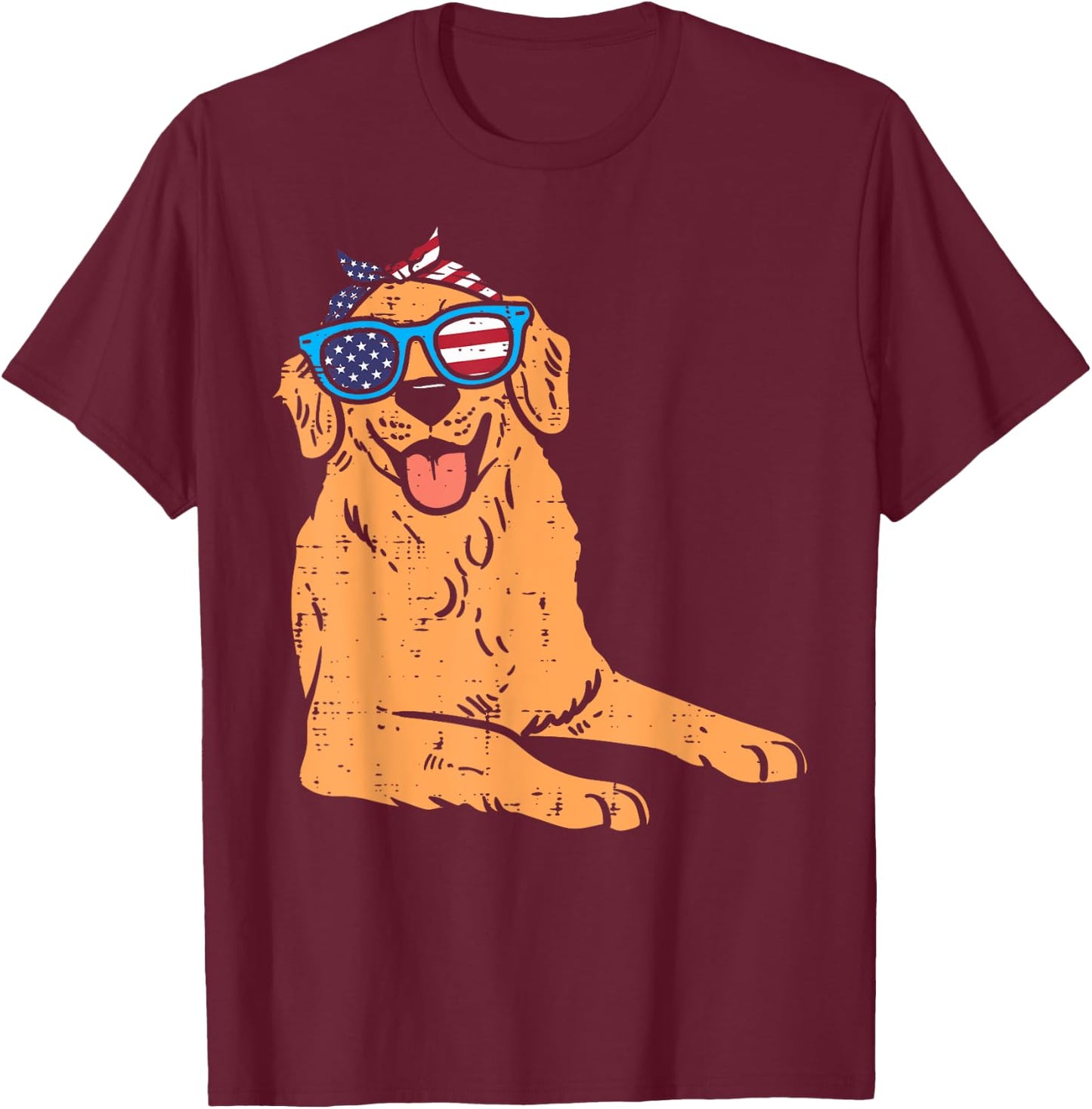 Bandana Golden Retriever American USA 4th Of July Fourth Dog T-Shirt - T-Shirt | Maroon