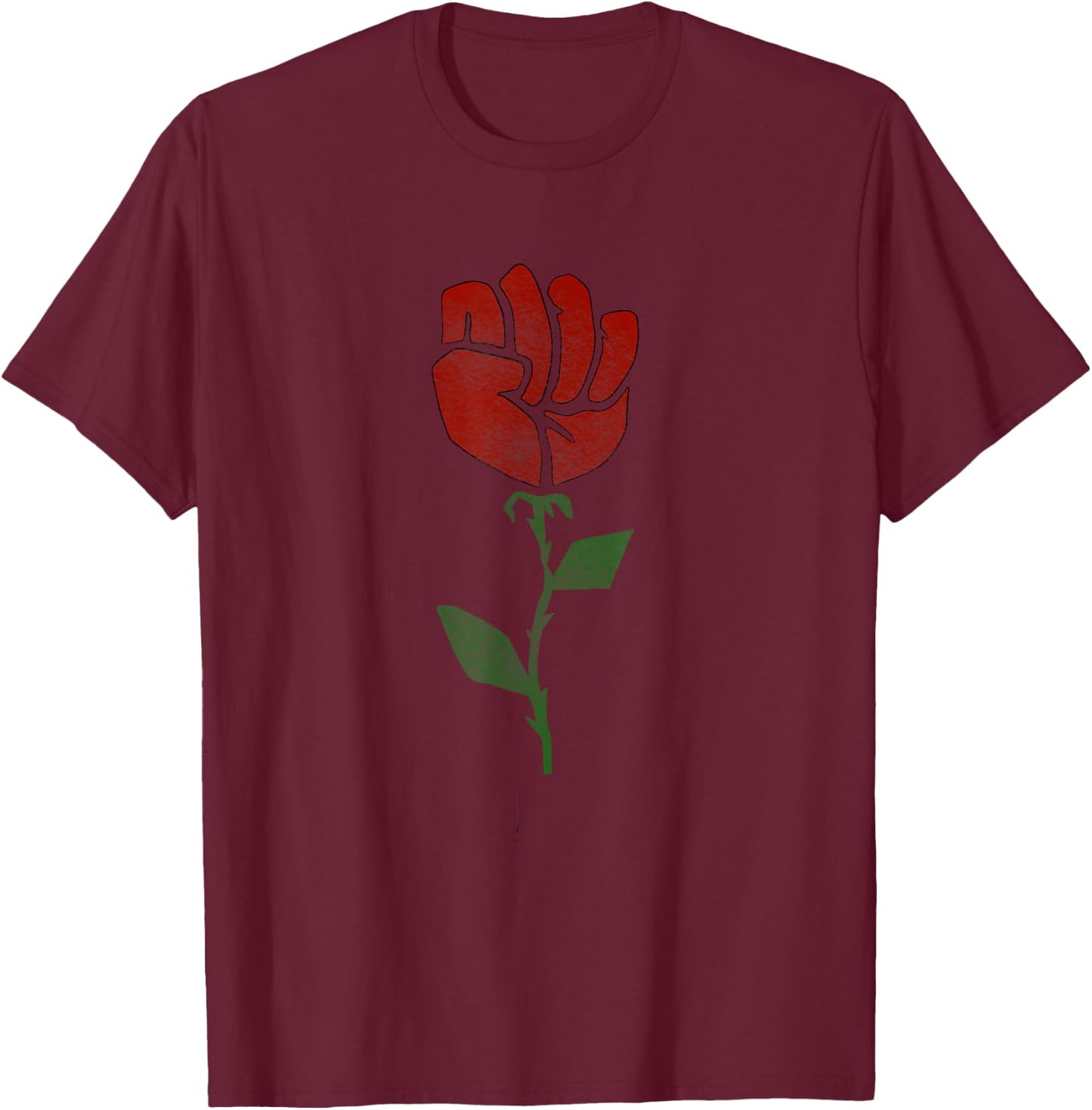 Democratic Socialist Rose Fist Political Solidarity T-Shirt - T-Shirt | Maroon