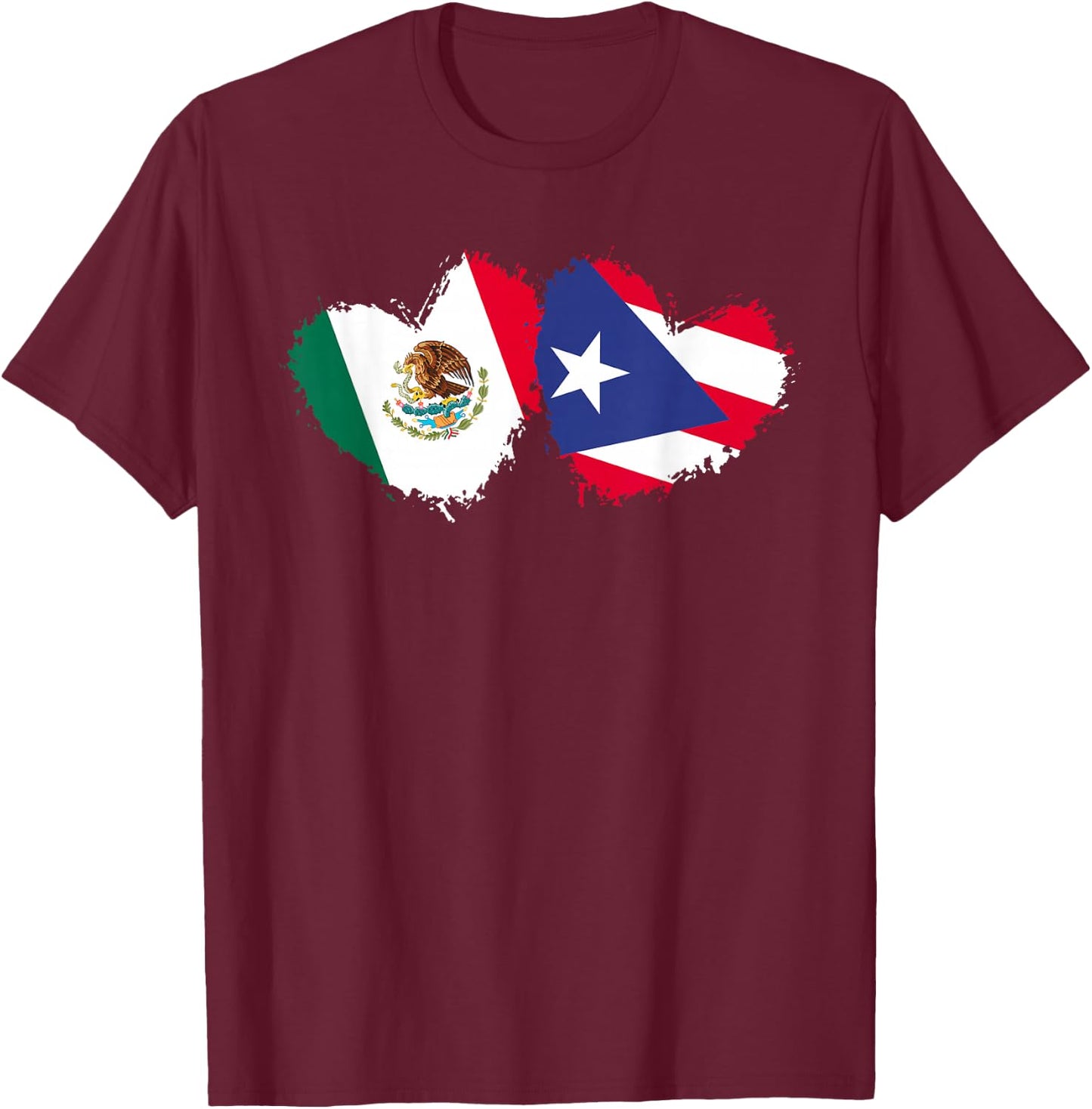 Mexirican Puerto Rico Flag Mexican Puerto Rican Love Heart T-Shirt - T-Shirt | Maroon
