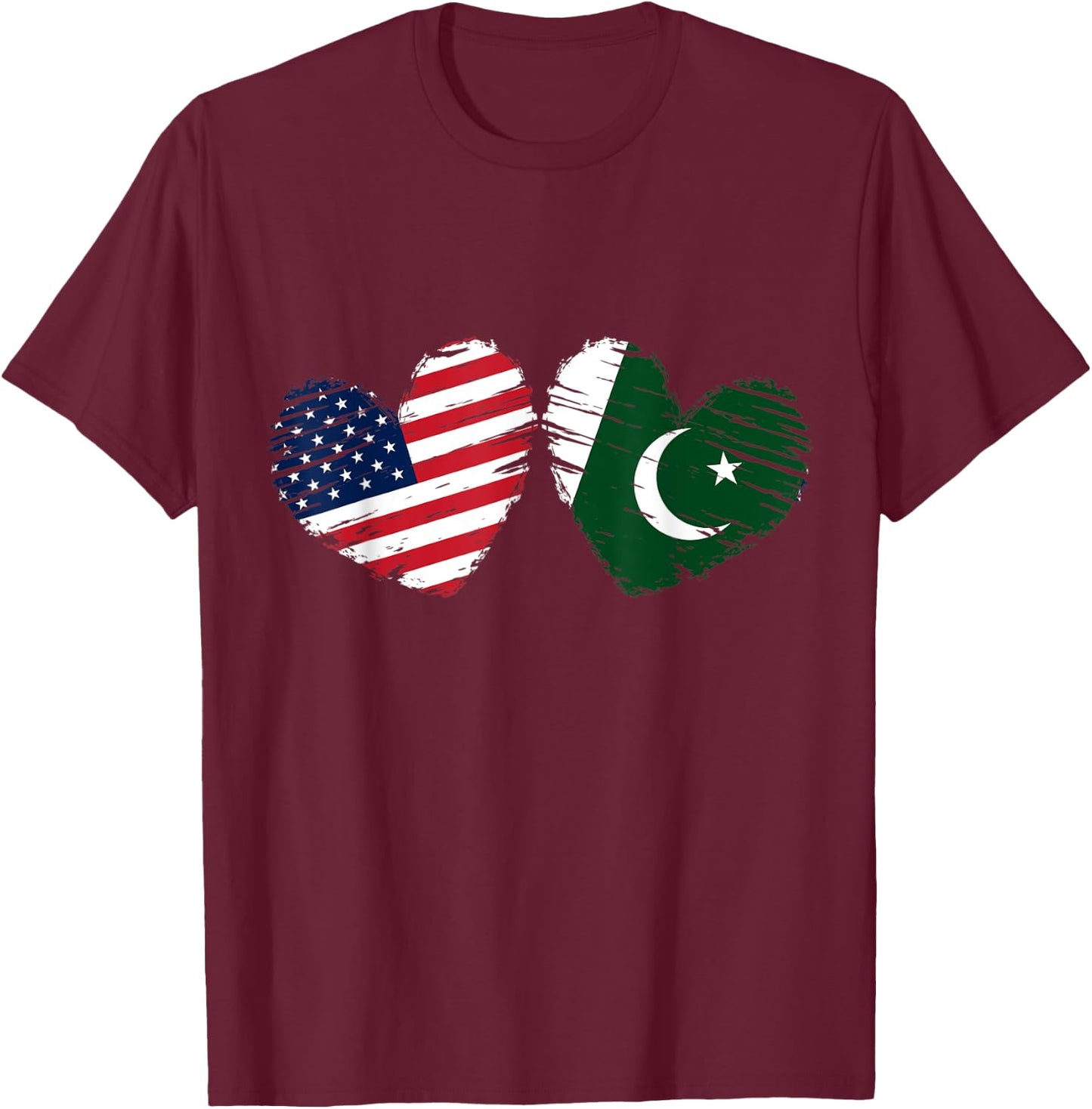 USA Pakistan Flag Heart Valentines Day Pakistani American T-Shirt - T-Shirt | Maroon