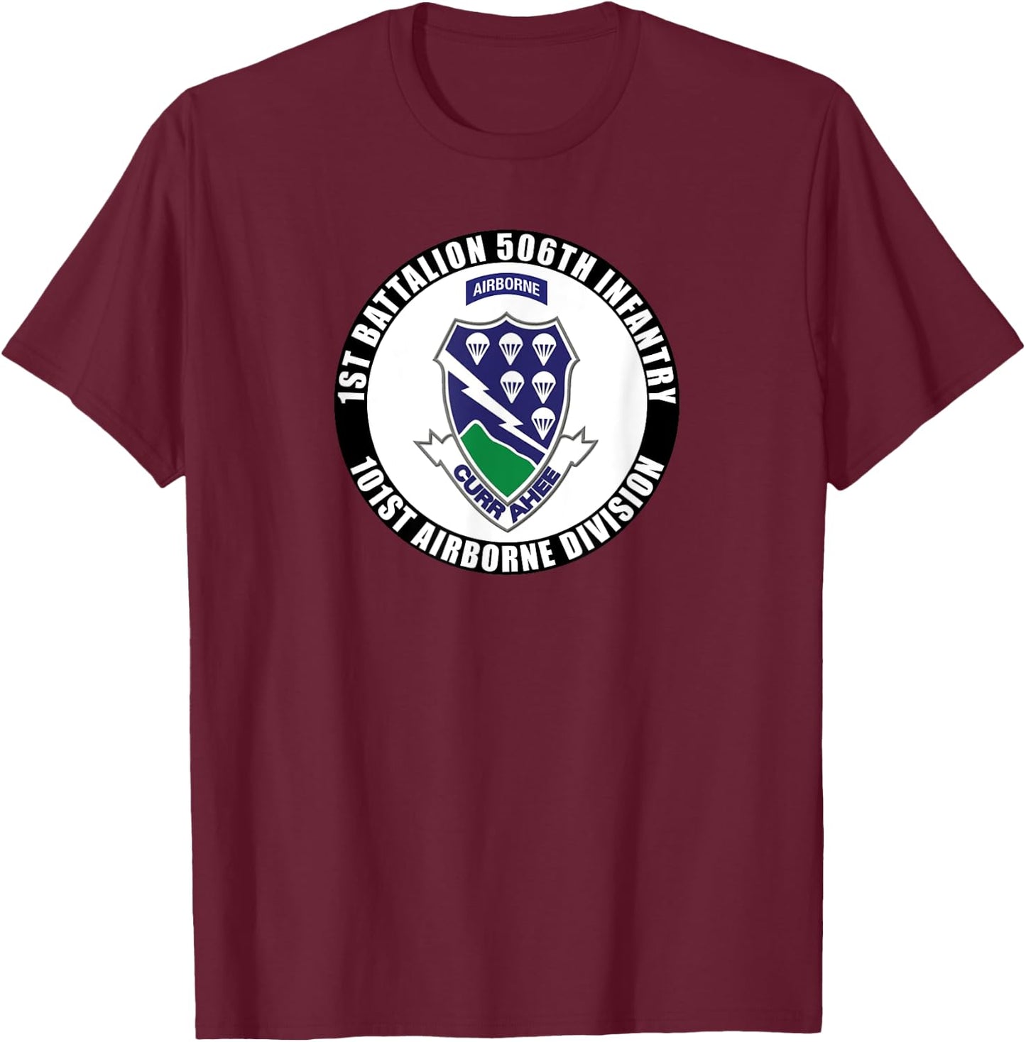 SoldierTees 1st Battalion 506th Infantry, 101st Airborne Division Veteran - Men's Black Classic Fit Short Sleeve - Small T-Shirt - T-Shirt | Maroon