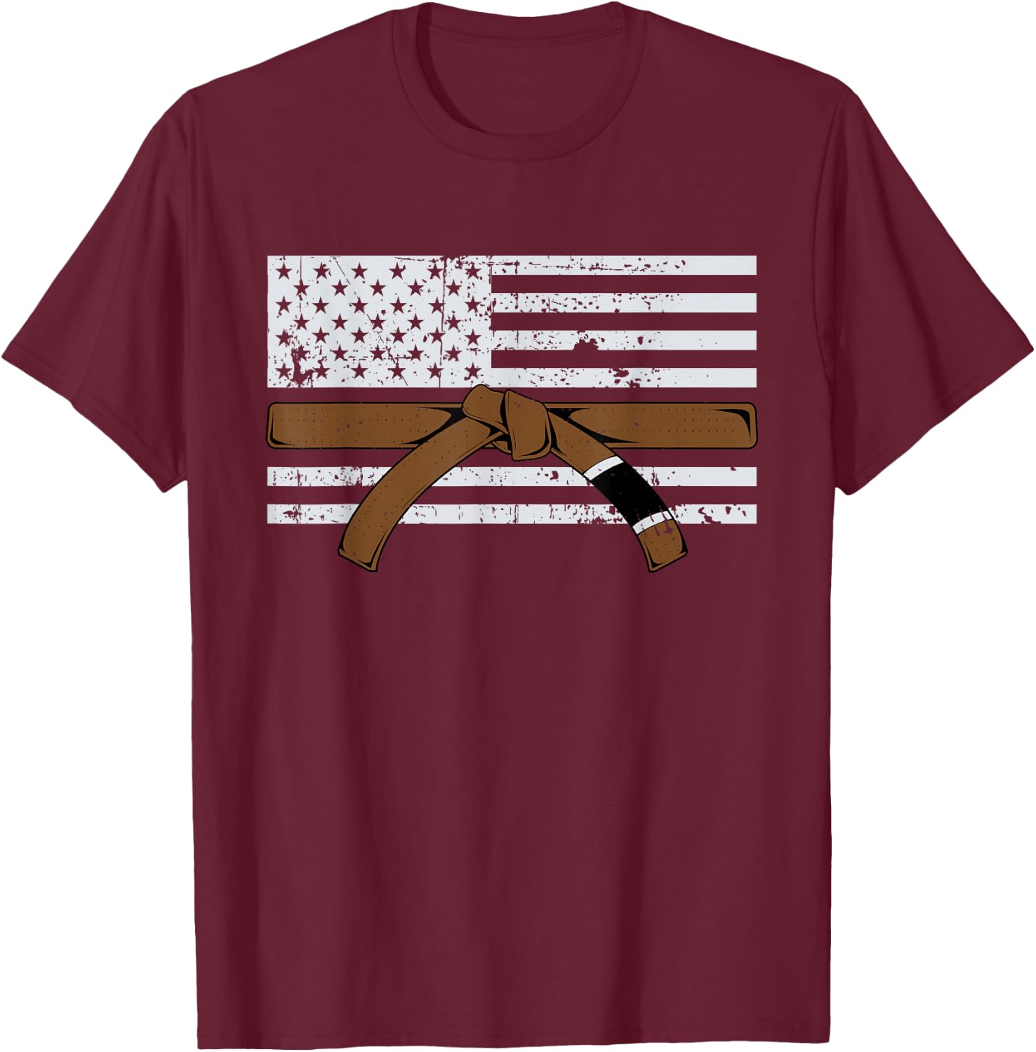 American Flag Jiujitsu Brown Belt Gift | Martial Arts Lover T-Shirt - T-Shirt | Maroon