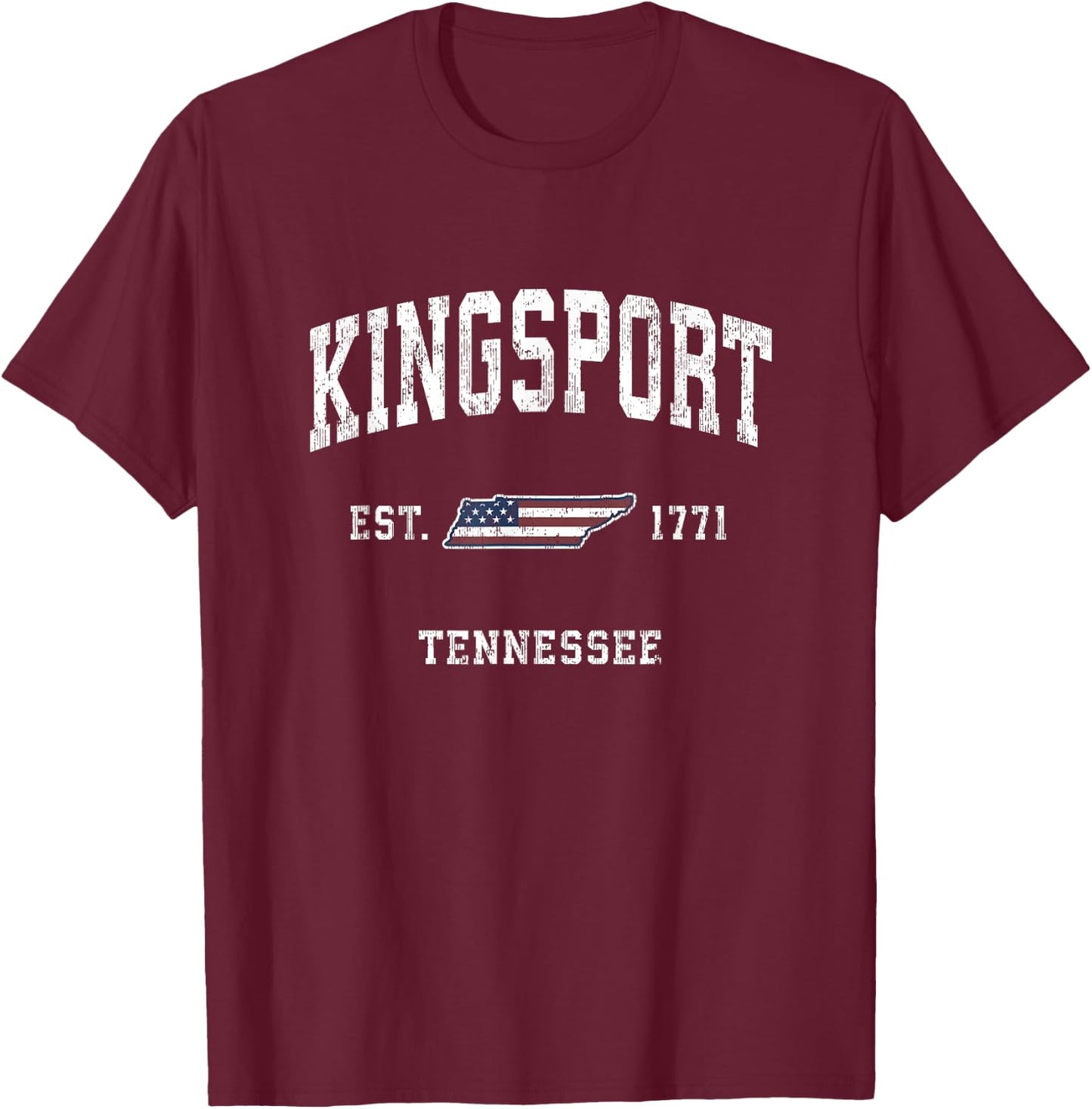 Kingsport Tennessee TN Vintage American Flag Sports Design T-Shirt - T-Shirt | Maroon