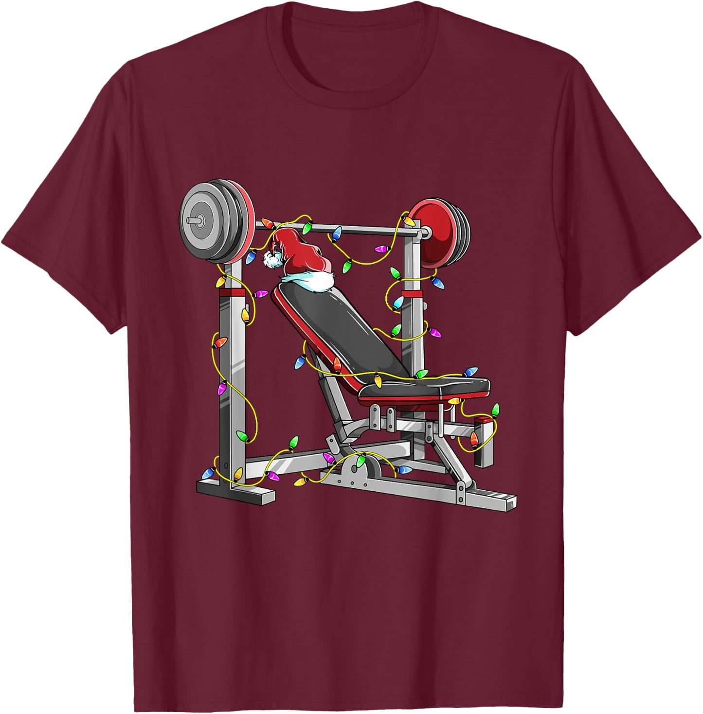 Santa In The Gym Funny Bench Press Christmas Weightlifting T-Shirt - T-Shirt | Maroon