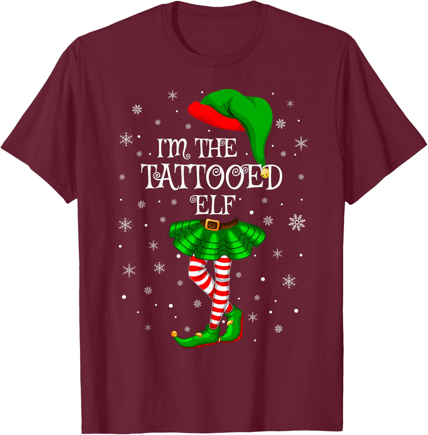 Tattooed Elf Christmas Matching Family Women Girls Elf T-Shirt - T-Shirt | Maroon
