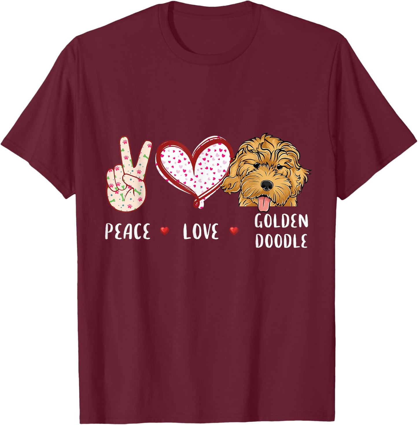 peace love Goldendoodle gift women kids doodle dog T-Shirt - T-Shirt | Maroon