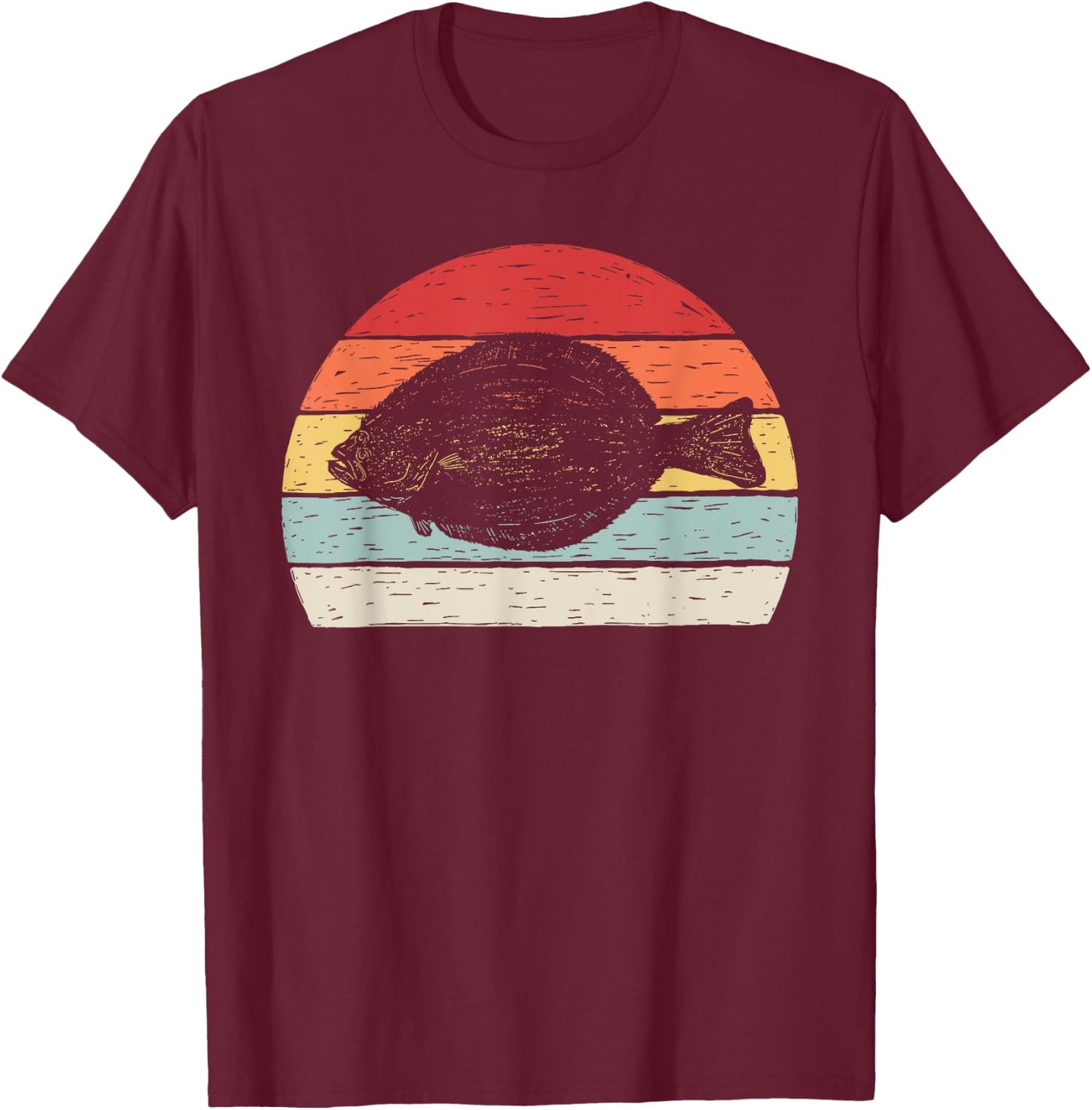 Vintage Retro Flounder Fish T-Shirt - T-Shirt | Maroon