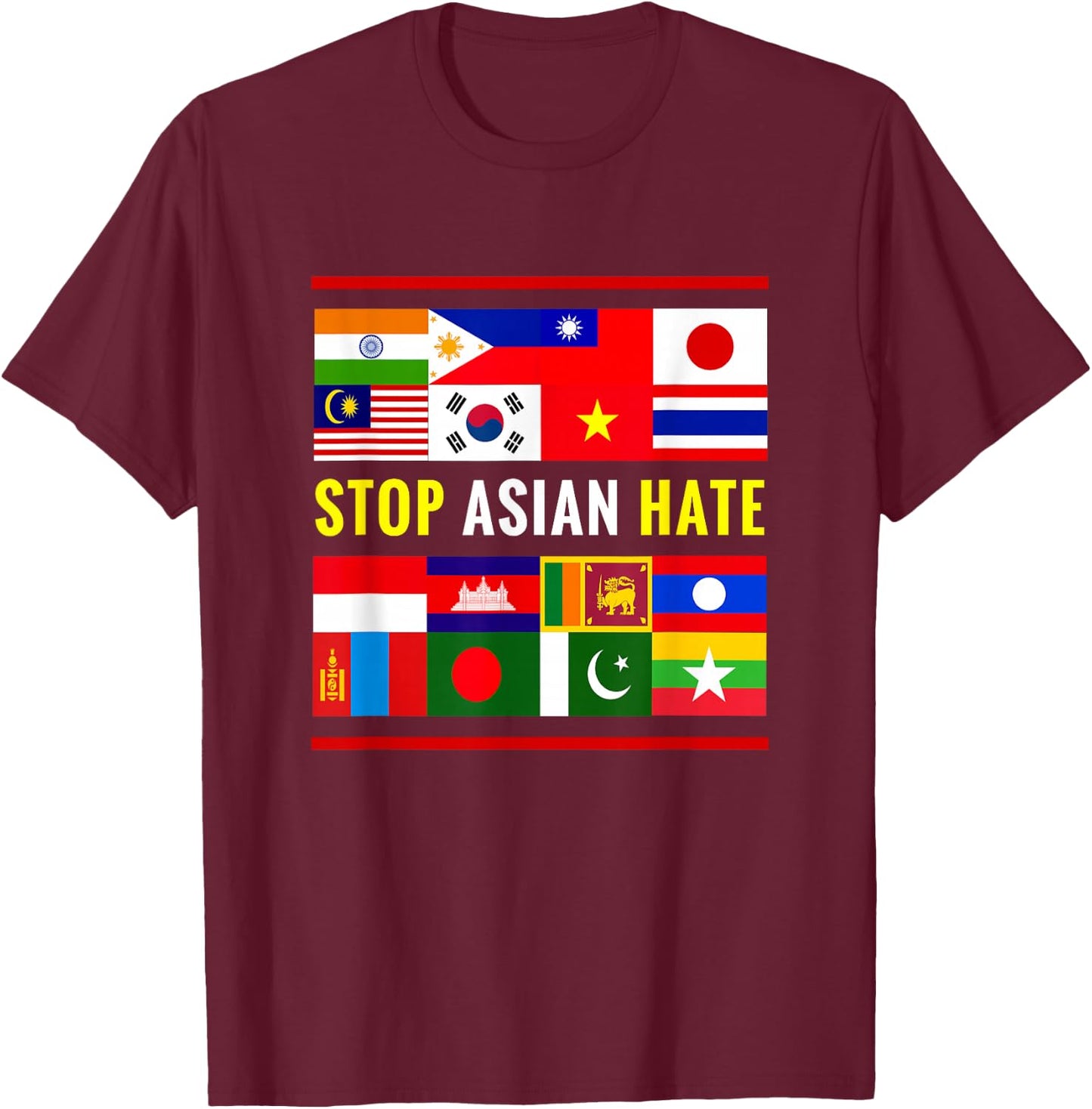 Stop AAPI Hate Support Awareness - Stop Asian Hate Flag T-Shirt - T-Shirt | Maroon