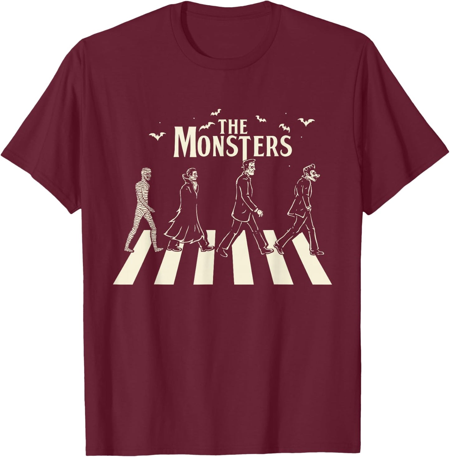 The Monsters - Funny Monsters Crossing the Road T-Shirt - T-Shirt | Maroon