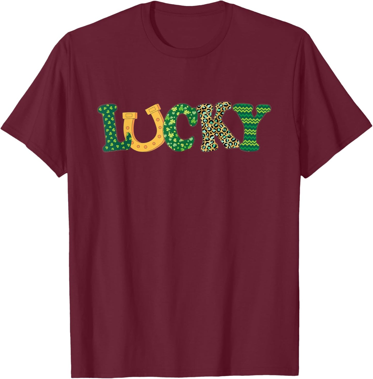 Lucky Horseshoe Women Kids Girls Cute St. Patrick's Day T-Shirt - T-Shirt | Maroon