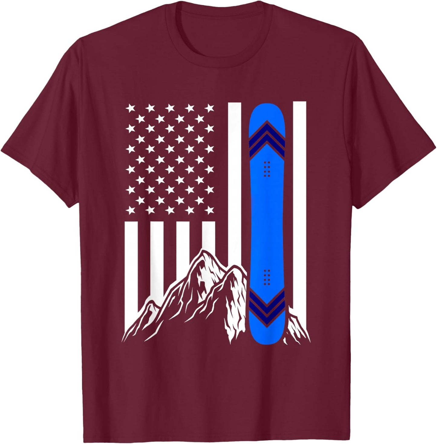 American Flag Snowboarding Gifts Mountain Snowboarder T-Shirt - T-Shirt | Maroon
