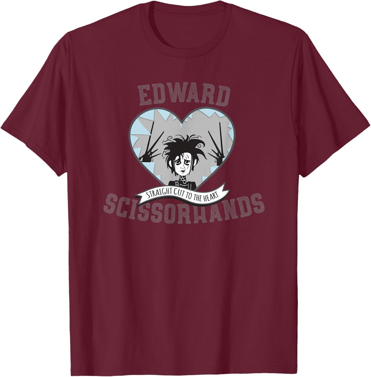 Tim Burton's Edward Scissorhands Straight Cut to The Heart T-Shirt - T-Shirt | Maroon